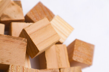 Wooden blocks arranged in a certain way on an isolated white background