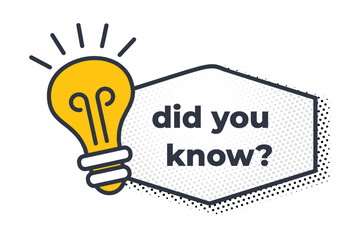 Flat vector design with bulb icon, did you know text and fact label for quiz or info post. Creative template for business, banner or educational content.