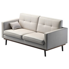 Obraz premium Minimalist Two- Seater Sofa with Light Beige Upholstery and Dark Legs couch two-seater isolated on a transparent background