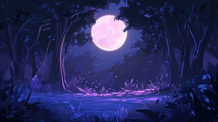 Fototapeta premium Enchanted Forest Night: Pink Moonlit Path