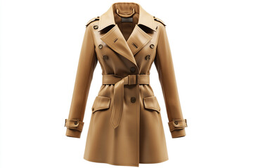 Naklejka premium Elegant tan trench coat with belted waist and classic double-breasted design