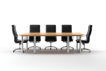 Conference table with five black leather chairs