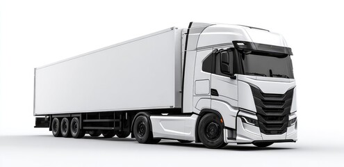 Sleek white semi-truck, trailer