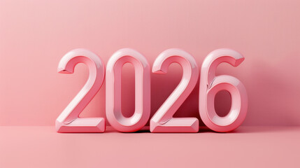 Shiny pink 2026 balloons on a soft pink background