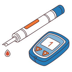 Blue blood glucose meter and lancet with blood drop diabetes testing medical equipment
