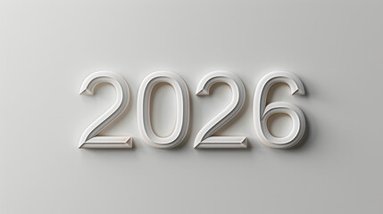 Clean white 3d numbers representing the year 2026