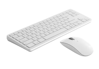 Wireless Keyboard and Mouse Set White Compact Design for Modern Workspace on Transparent background
