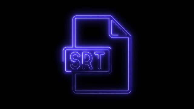 Glowing Neon S R T File Icon Isolated on Black Background Futuristic Digital Technology Symbol Vibrant Blue