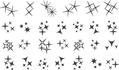 Set of 30 Decorative Sparkle and Star PNG Icons with Transparent Background for Branding, UI Design, and Creative Assets eps vector file.