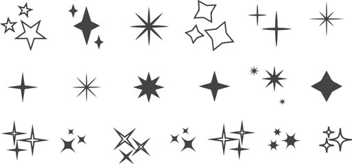 Ornamental Star and Sparkle PNG Icon Set with Transparent Background Featuring 18 Decorative Symbols for Branding, UI, and Creative Design eps vector file.