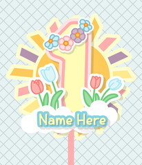 adorable pastel cake topper with sun and flower for decoration element