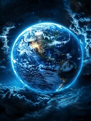 Obraz premium Blue Earth at Night from Space.