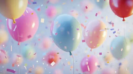 Pastel Balloons and Confetti Celebration