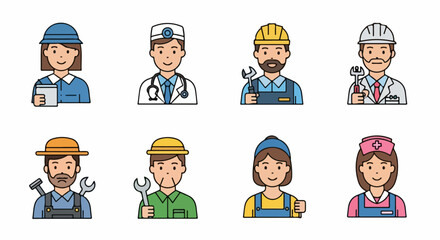 Collection of Profession Icons with Various Occupations