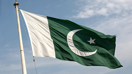 Pakistan national flag hide in beautiful clouds. Pakistan national flag for independence day, 14Th of august happy pakistan independence day. Vector template , Generative Ai