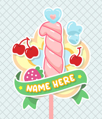 hand drawn cute birthday topper cake with first candle and fruit