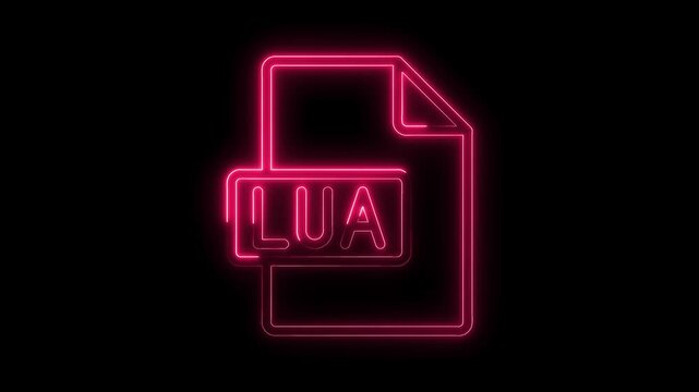 Glowing neon pink L U A file icon with transparent background and subtle light glow for technology and