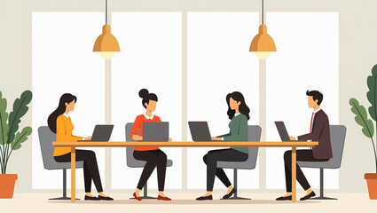 Office worker or employee, businessman meeting, learning or conference sitting around a table, business teamwork meeting and brainstorm, Flat style vector illustration.