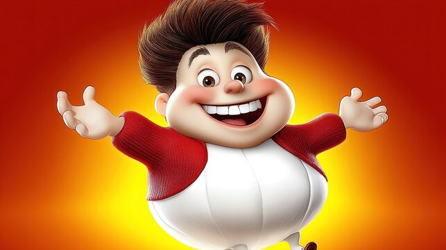Cartoon character, happy, animated, cheerful, round, joyful, excited, illustration, digital, vibrant,  design,  childlike,  optimistic,  funny,  large,  design,  