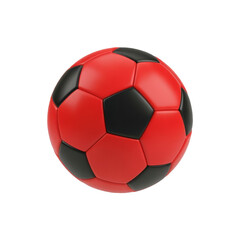 Fototapeta premium Red and black soccer ball, isolated on a white background, showing its textured surface and spherical shape.