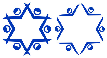 Star of David stick figure composition. The unification of the people of Israel. Flat vector illustration isolated on white background.