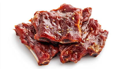 Obraz premium BBQ Beef Ribs. Ingredient: Beef ribs, BBQ sauce, paprika, brown sugar. Isolated on pure white background. 3D Illustration.