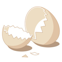 Cracked eggshell pieces light brown outline broken egg fragments