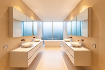 Luxurious Modern Bathroom with Double Sinks and Bathtub