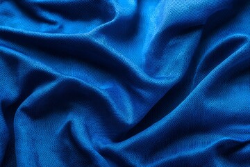 Blue sports fabric texture background, close-up of blue jersey cloth