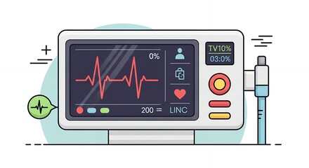 Medical Monitor Showing Red Heartbeat Graph with Pixelated Design on White Background in Clean Vector Style