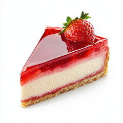 Delicious cheesecake slice topped with fresh strawberries on a white plate