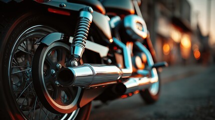 Fototapeta premium Close Up Of A Motorcycle's Exhaust Pipe At Sunset