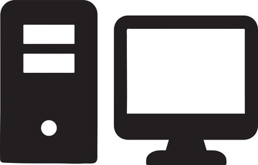 Computer tower icon, computer tower and monitor icon, computer display and tower icon,  computer tower and monitor silhouette, computer pc logo, icon for apps and websites