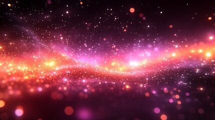 A vibrant display of glowing particles in a swirling, cosmic design.