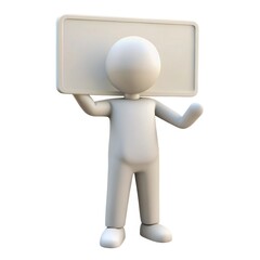 3d simple character holding blank sign isolated on transparent background
