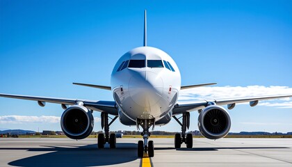 Obraz premium Front view of a modern jetliner on a tarmac