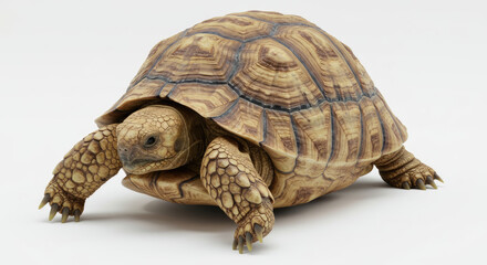Majestic Sulcata Tortoise Posing on a Clean White Background.