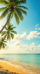 Tropical beach scene palm trees paradise