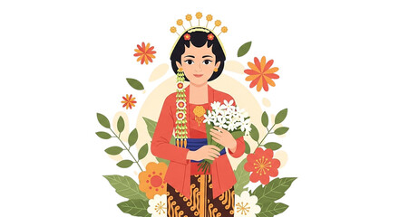 Javanese Traditional Wedding Bride Vector Illustration