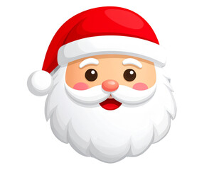  Smiling Santa Claus Emoji Face with Red Hat and White Beard Isolated on Transparent Background PNG
