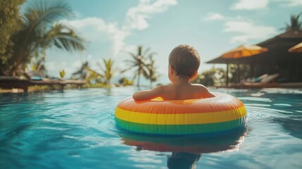 Fototapeta premium Child enjoys a tropical pool float.