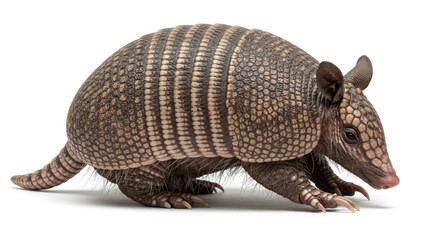 Fototapeta premium Ninebanded Armadillo Detailed Profile View Isolated on White.