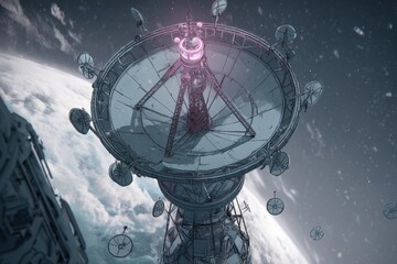 Futuristic Space Communication Array Above Earth in Digital Art