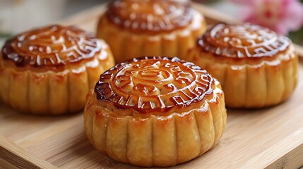 Close-up view of delectable mooncakes.