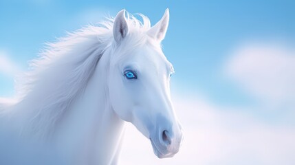 Obraz premium Macro shot of a white Mustang eye, highlighting the delicate texture of its fur and the vibrant, soulful gaze full of life and wildness.