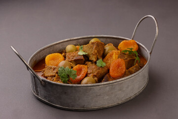 Traditional Moroccan Lamb Tagine With Apricots. 