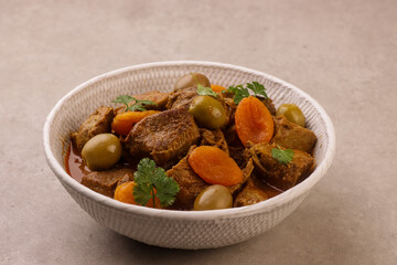 Traditional Moroccan Lamb Tagine With Apricots. 