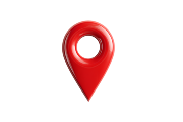  Classic Red Map Pin Marker with Glossy Surface and Drop Shadow Front View Isolated on Transparent Background PNG