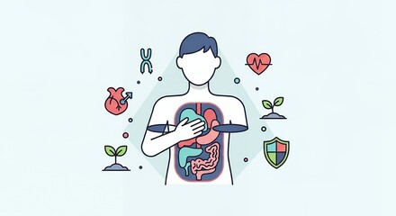 Pixel Art Human Anatomy with Health Symbols in Clean Flat Design for Medical Diagram Depicting Internal Organs and Wellness on White Background