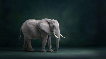 Side-lit portrait of a wild elephant with shadows enhancing every wrinkle and curve, background softly blurred, capturing raw elegance and timelessness.